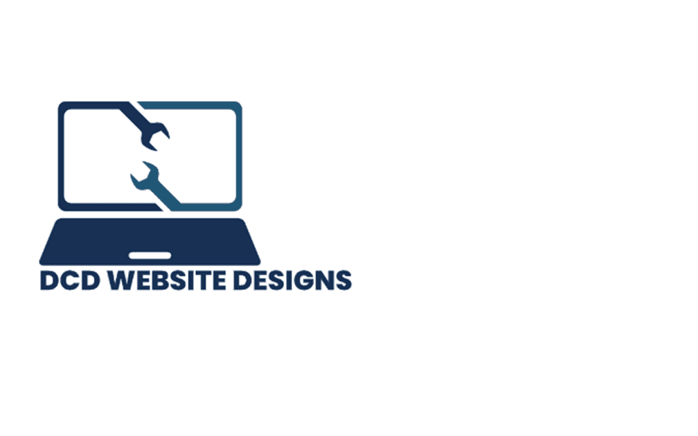 Logo of DCD Website Designs with a laptop and wrench tools on the screen.